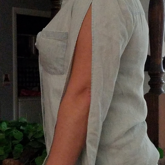 Joe's Jeans Linen button down w/open sleeves sz SM - Picture 8 of 8